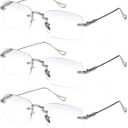 TERAISE Frameless Metal Reading Glasses for Men/Women Blue Light Blocking -Rimless Fashion Comfortable Computer Eyeglasses (3pcs Silver)