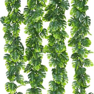 Dolicer 4Pcs Artificial Monstera Leaf Vines, 5.6Ft Fake Hanging Greenery Plants Tropical Palm Leaves Ivy Vine Monstera Garland for Home Garden Porch Patio Hawaiian Party Indoor Outdoor Decor