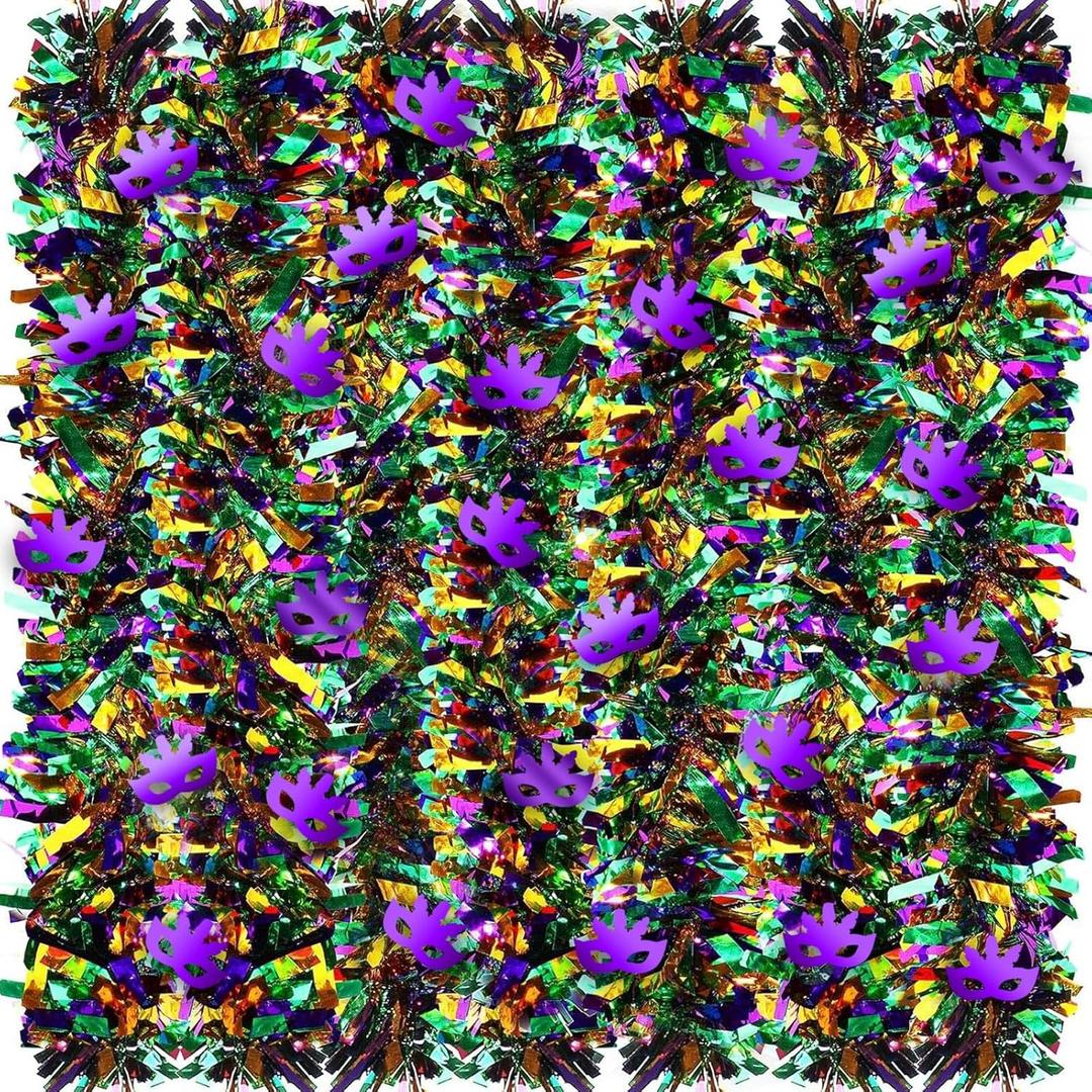 Yinder 39 ft Mardi Gras Tinsel Garlands Glitter Green Purple Gold Hanging Fringe Garland Metallic Hanging Garland Chunky Glittering Tinsel for Mardi Gras Party Carnival Decoration Indoor Outdoor