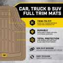 Cat® ToughRide™ Heavy-Duty 3 Piece Rubber All Season Floor Mats for Car Truck Van SUV, Beige - Premium Trim to Fit Cars Floor Mat, All Weather Deep Dish Automotive Floor Mats, Total Dirt Protection