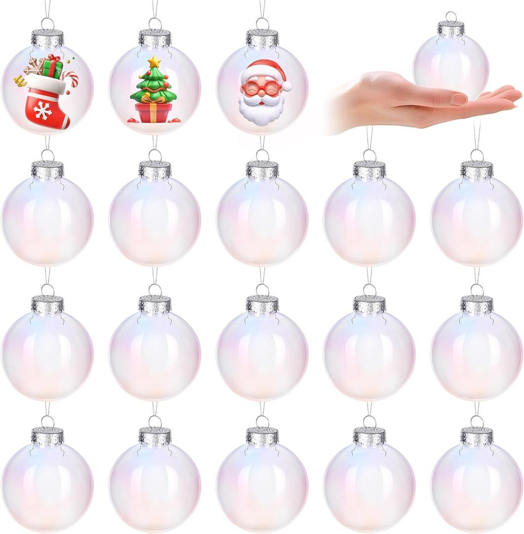 Aneco 30 Pcs Christmas Iridescent Ornaments Balls, 3.1 Inch Plastic Clear Ball with Fishing Line, Hanging Fillable Balls Ornament for Crafts DIY Xmas Tree Decor