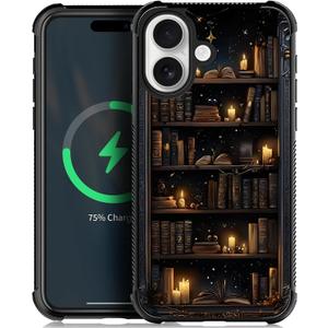 for iPhone 17 Magnetic Case, Compatible with Magsafe Pattern Cover Bookshelf Books