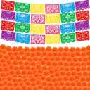 124 Pcs Halloween Mexican Party Banner Decor Papel Picado Day of the Dead Bunting Fiesta Banner Dia De Los Muertos Dead Flowers Artificial Marigold Flower Cinco De Mayo Banner Decor(Orange)