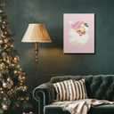 JWVK Prints Pink Vintage Preppy Trendy Christmas Santa Framed Wall Art Canvas Decor Decorations, Pink Christmas Signs Sign, 11x14