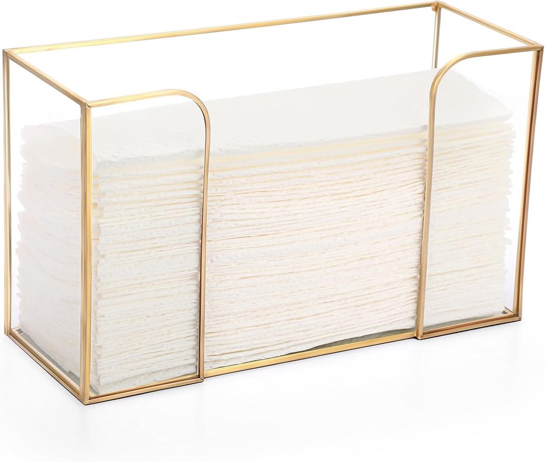 Sumnacon Countertop Bathroom Paper Towel Dispenser Glass Paper Towel Dispenser for Home Bathroom Kitchen Office Toilet Table,Gold Paper Towel Holder for Multifold C Fold Trifold Z Fold