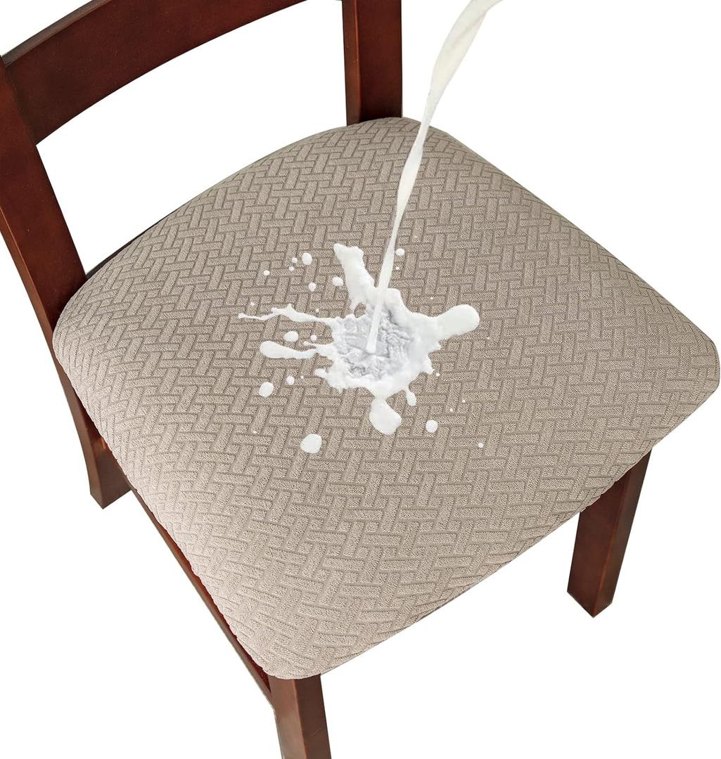 Genina Waterproof Seat Covers for Dining Room Chairs Covers Dining Chair seat Covers Kitchen Chair Covers slipcovers (Khaki, 4 Pcs)