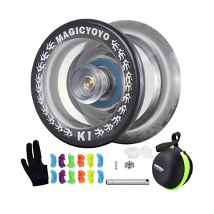 MAGICYOYO Responsive Yoyo K1 Tug Return Yoyo, Hubstacks Yoyo for Kids Beginners Dual Purpose Yoyo with Unresponsive Bearing, Sturdy Storage Bag + 12 Yoyo Strings +Yo-Yo Glove +2 Yoyo Hubstacks(Black)