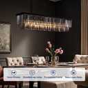 47-inch Rectangle Dining Crystal Chandelier, Hanging Pendant Light with Adjustable 59" Wire, Smoke Gray K9 Crystals, E12 Bulbs Base, Modern Ceiling Light Fixture for Kitchen Island