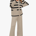 Viottiset Women's 2 Piece Outfits Stripe Sweatsuit Set Long Sleeve Button Sweatshirt Wide Leg Sweatpants Lounge Set, XL