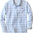 Dubinik 6 oz Flannel Shirt for Men Pure Cotton Soft Warm Long Sleeve Plaid Shirts Casual Button Down for Outdoor Wear (Blue, L)