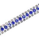 M METERXITY Crystal Rhinestone Close Chain Trim, 3 Rows 1 Yard Dress Embellishments, Sparkly Diamond Strips Applique Embellishment for Craft/Sewing Clothes/Wedding [Silver-Based Dark Blue]