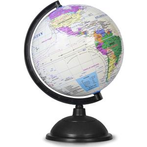 KISEER 8 Inch World Globe with Stand Rotating Earth Spinning Globe for Kids Geography Classroom Education or Decorations (White)