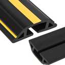 10Ft Cord Covers for Wires on Floor, 3-Channel Heavy Duty Floor Cord Cover with Anti-Slip Base & Yellow Warning Strips, Extension Cord Covers for Floor, Ideal for Home, Office, Outdoor Use (black)