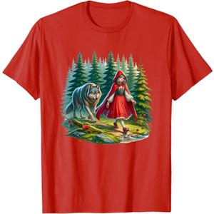 Little Red Riding Hood Stalked by Wolf Halloween Costume T-Shirt