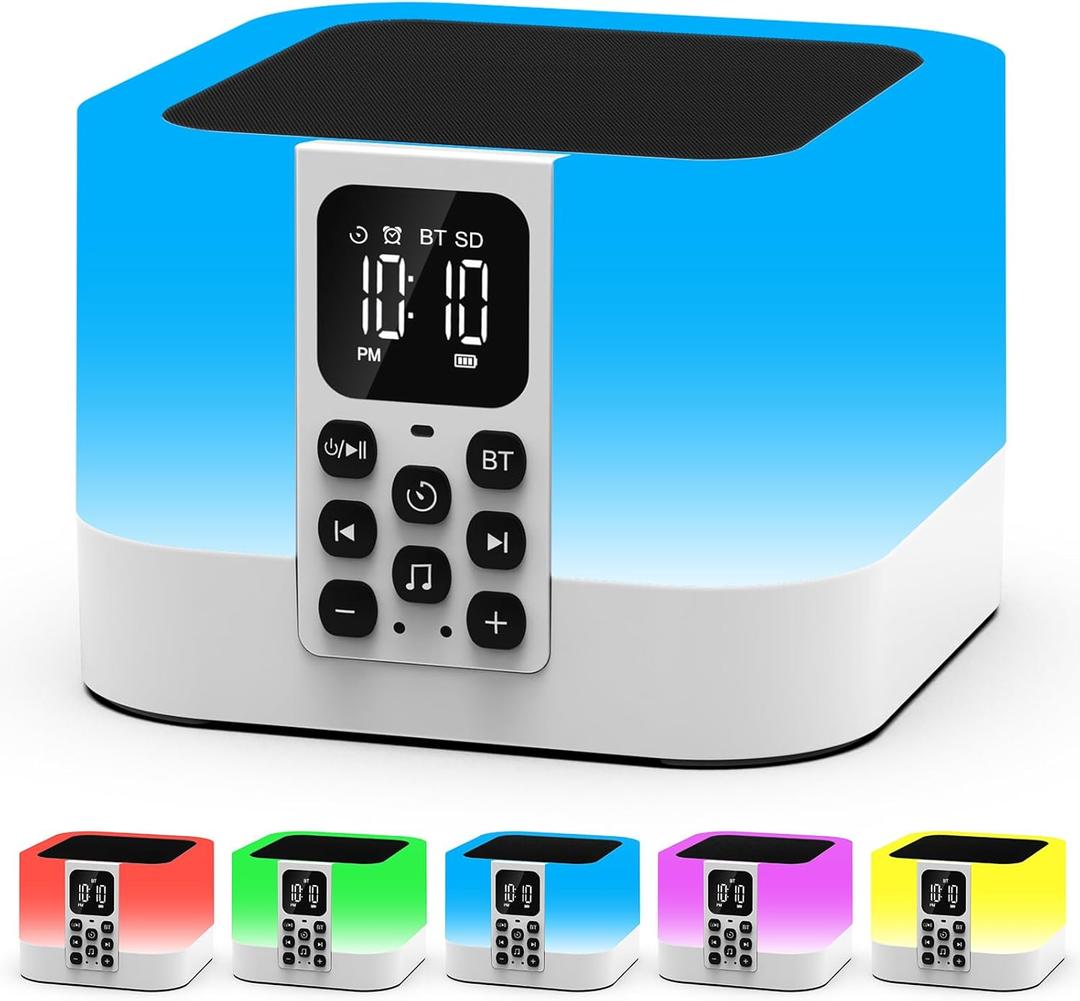 Night Light Bluetooth Speaker, Baby Nursery Night Lamp for Breastfeeding, Alarm Clocks for Kids, 30 Sounds Machine & Sleep Timer, Touch Bedside Lamp, 8 Color Changing, Gifts for Teens Boys (6 IN 1 Night Light)
