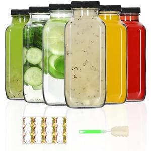 AuroTrends 12 oz Glass Bottles with Lids - 6Pack, 360ml Glass Juicing Bottles - Portable, Reusable - 12fl.oz (Set of 6)