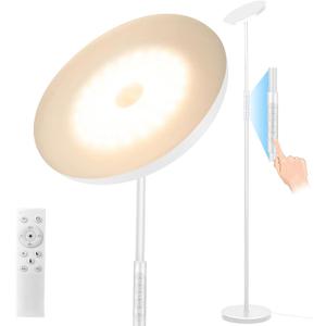 mukuxin White Floor Lamp, 40W Super Bright Floor Lamps for Living Room Bedroom with Remote & Timer, Torchiere LED Floor Lamp 2700K-6500K Stepless Dimmable, Tall Standing Light Works with Smart Plug