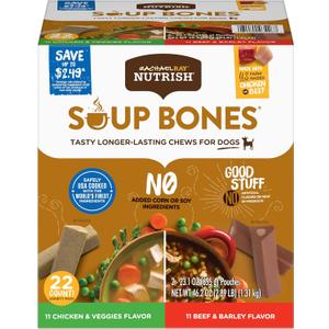Rachael Ray Nutrish Soup Bones Long Lasting Dog Chews Variety Pack, 22 Count (Pack of 1), Best By: 10 19 25