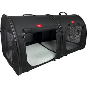 One for Pets Portable 2-in-1 Double Pet Kennel/Shelter, Fabric, Black/Royal Blue 20"x20"x39" - Car Seat-Belt Fixture Included (Black)
