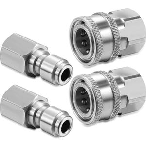 2 Sets Hotop NPT 3/8 Inch Stainless Steel Male and Female Quick Connector Kit Pressure Washer Adapters (Internal Thread)