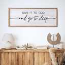 Give It to God and Go to Sleep Decorative Rustic Sign & Plaque Framed Wall Art for Couples, 40''15'' Vintage Cottagecore Wooden Horizontal Wall Decor Above Bed, Farmhouse Wedding Gift for Bedroom