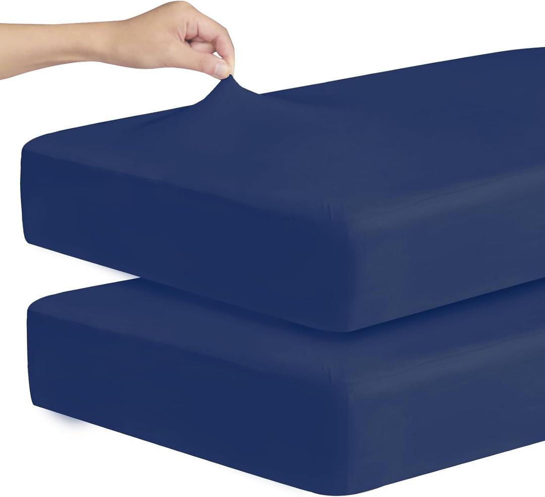 Stretchy Crib Sheets for Boys or Girls, 2 Pack Baby Sheets Fitted for Standard Crib and Toddler Mattress 52" x 28", Soft and Breathable Fitted Crib Sheets Neutral, Navy Blue