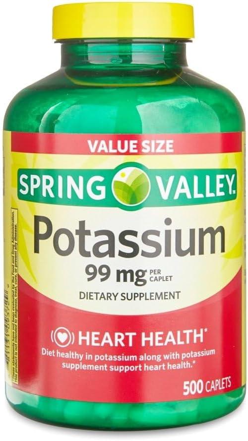 Potassium Caplets Dietary Supplement Value Size, 99 Mg, 500 Count, EXP: 03/2028