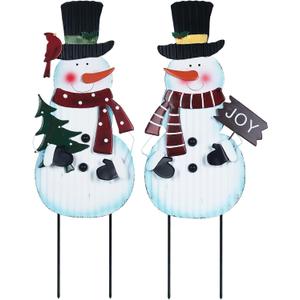 hogardeck Outdoor Christmas Decorations for Home, 2 Pcs Metal Snowman Decorative Garden Stakes with Joy for Christmas Decor, Yard Signs for Garden Home Lawn Patio