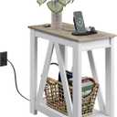 WLIVE Farmhouse End Table, Narrow Side Table with Charging Station, Slim End Table, Side Table for Bedroom, Living Room, Small Spaces, with 2 USB and 2 Power Outlets, 11.8" D x 23.6" W x 23.74" H (Greige)