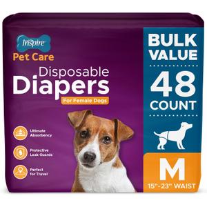Inspire Pet Care Dog Diapers Female Dogs | Bulk Value Doggie Incontinence, Accidents, for Heat, Pee or Period and Housebreaking (Medium (48 Count))