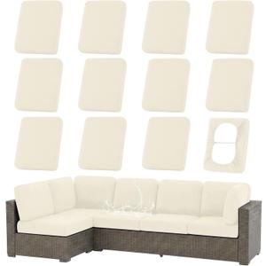 hyha Waterproof Outdoor Cushion Covers for Patio Furniture, Stretch Patio Chair Cushion Slipcovers, Coated UV Resistant Replacement Seat Covers, Solid Color (Beige, 12PC)