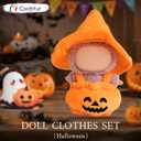 17cm Doll Clothes, Clothes for Dolls Outfit, Halloween Pumpkin Overalls Witch Hat for Dolls Accessories,Halloween Clothes Set for Doll (No Doll)(Orange Hat Pumpkin Clothes)