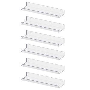 RLAVBL 6 Pack Acrylic Shelves, 15" Floating Wall Shelves for Bedroom, Living Room, Bathroom, Kitchen Storage