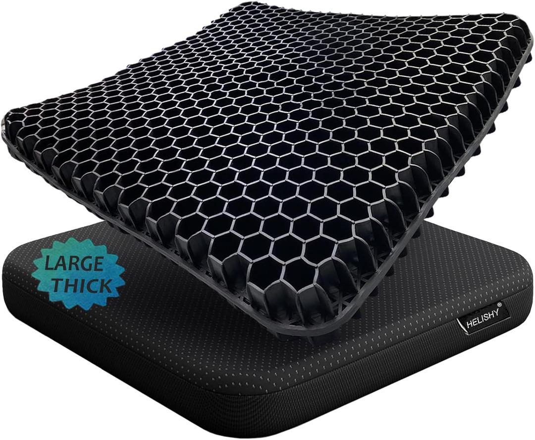 Gel Wheelchair Seat Cushion for Long Sitting, Extra Large & Thick Seat Cushion with Non-Slip Cover - Coccyx, Sciatica & Back Pain Relief - Wheelchair Cushions - Office Chair Car Seat Cushion (Black)