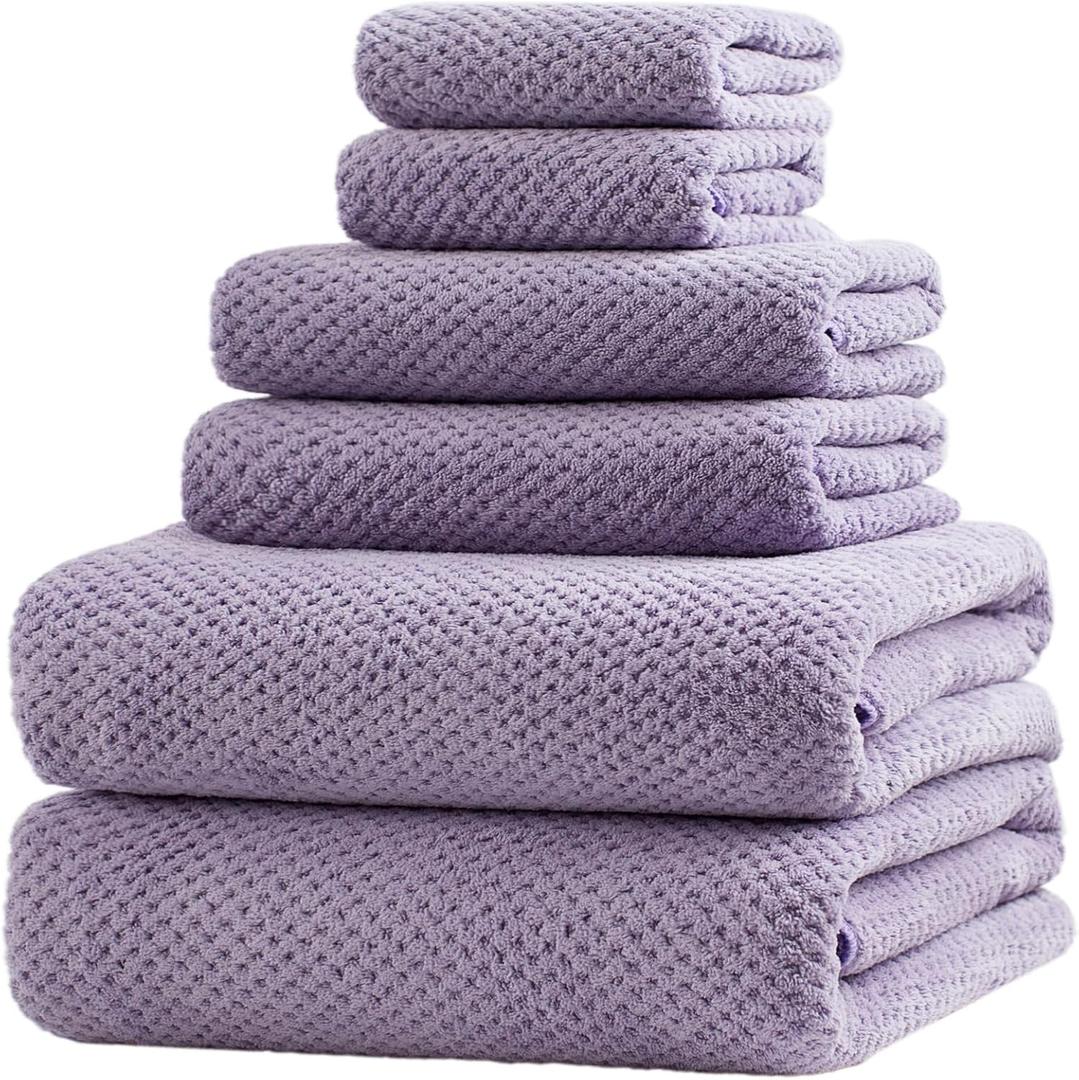 Extra Large Bath Towels Set for Bathroom 30x60 Inches Super Soft Light Weight Quick Dry Microfiber Shower Towels (Lavender,6 Piece)