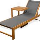 JONATHAN Y LNG1100A-2SET Trabuco Coastal Modern Acacia Wood Mesh 3-Position Outdoor Chaise Lounge Set with Side Table Transitional, Classic, Minimalist, Traditional, Contemporary, Dark Gray/Teak Brown (Non-Foldable)