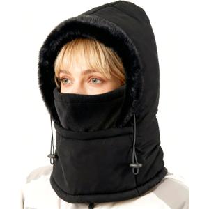 Balaclava Fleece Ski Mask for Men Women with Face Cover, Water Repellent Windproof for Extreme Cold Weather Skiing Motorcycle (Black)