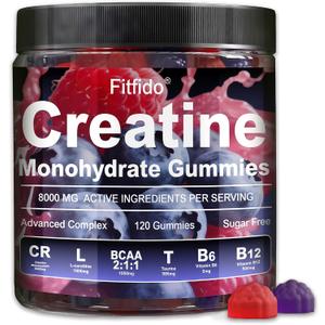 Creatine Monohydrate Gummies Complex 8000mg for Men and Women, Containing L-carnitine & Taurine, Build Muscle, Boost Energy, Faster Recovery, Pre-Workout Supplement, Raspberry & Blackberry, 120 Count