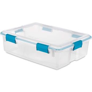 Sterilite 37 Qt Gasket Box, Stackable Storage Bin with Latching Lid and Tight Seal, Plastic Container to Organize Basement, Clear Base and Lid, 1-Pack