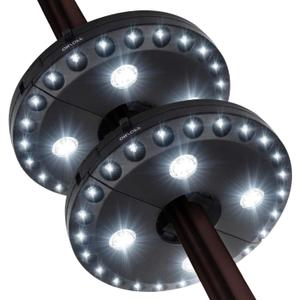 Patio Umbrella Lights Battery Operated (2 Pack) 3 Brightness Modes Cordless 28 LED Lights LED Umbrella Pole Light for Patio Umbrellas, Camping Tents or Outdoor Use