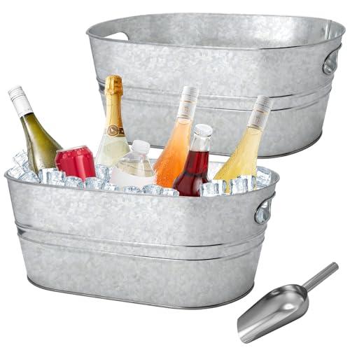 2 Pack 3 Gallon Galvanized Tub Ice Buckets for Parties Portable Beverage Tub Champagne Bucket Metal Ice Buckets for Cocktail Bar with Ice Scoop