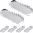 CYEAH Stainless Steel Decorative Tray Set of 6, Silver Decorative Tray 9 inch, Oval Jewelry Dish Bathroom Vanity Small Serving Trays Candle Holder, Stainless Steel Cosmetics Perfume Trays