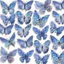 50 PCs Butterfly Wall Decor Cute Fairy Butterflies Wall Stickers 3D Butterflies for Birthday Cake Wedding Party Craft Room Decor Removable DIY Wall Decals sm- (Blue)