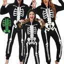 Veseacky Matching Family Pajamas Sets Skeleton Glow in Dark Jumpsuit Halloween Hooded One-Piece Zipper PJS Family Jammies. Size M, L