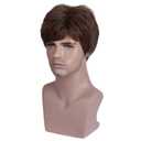 BERON Men's Brown Wig Short Straight Male Heat Resistant Daily Wear Costume Synthetic Wigs Come with Wig Cap