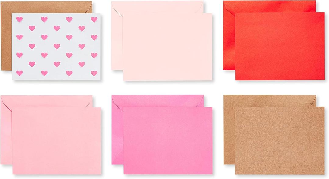American Greetings Bulk Blank Cards with Envelopes, Pink Heart Stationery (200-Count) (red, pink, white, kraft)