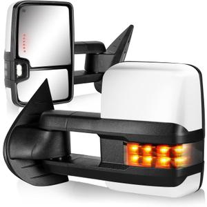 Towing Mirrors for 2007-2013 Chevy Silverado Avalanche Suburban Tahoe/GMC Sierra Yukon Side Mirror with Power Heated Turn Signal Light Backup Lamp Pair Set(Painted White)
