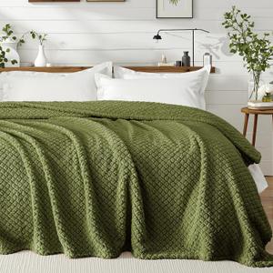 Exclusivo Mezcla King Size Fleece Blanket for Bed, Extra Soft Warm Decorative Fuzzy Blanket for Women, Lightweight Cozy Bedding Blankets, 90x104 Inches, Olive Green