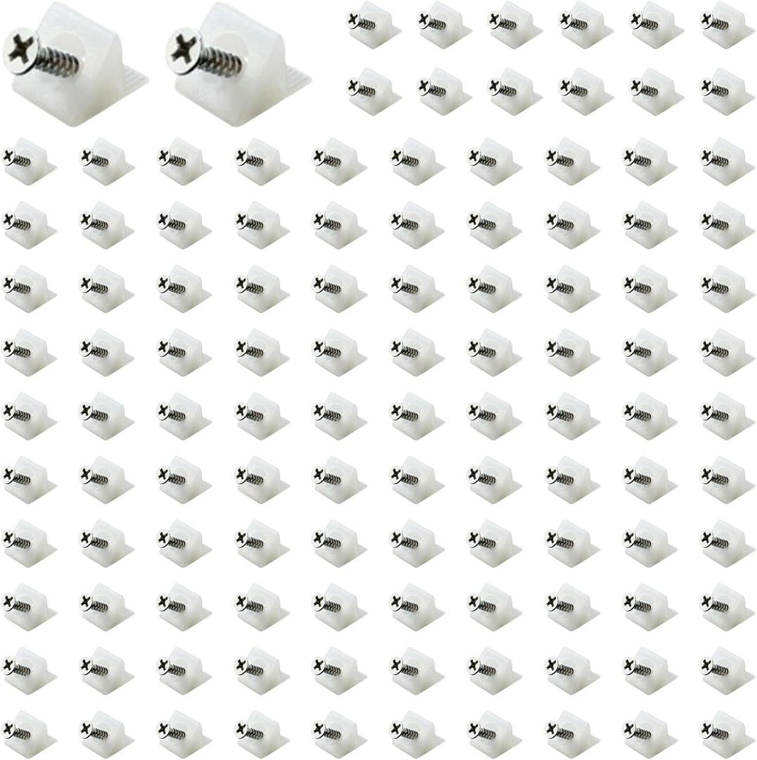100 Pcs Drawer Bottom Support Brackets Drawer Wedges with Screws, Aulufft Plastic Corner Braces Furniture Bottom Sagging Repair Fix Mend Mending Wedges with Screws, White