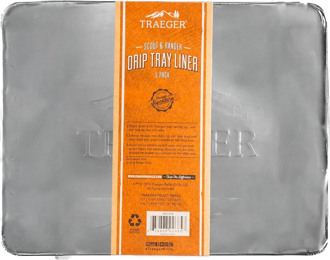Traeger Grills BAC458 Ranger/Scout Drip Tray Liner Grill Accessory, 5 Count